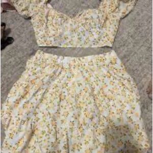 Sky to moon Floral Crop Top and Skirt Set